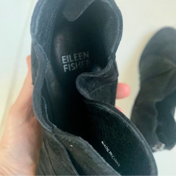 EILEEN FISHER Black Suede Irwin Block Heel Booties Sz 6.5 Comfort Ankle Boot - Picture 6 of 8